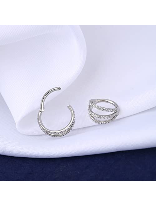OUFER 16G Helix Earrings Cartilage Hoop Clear CZ Hinged Segment Nose Ring 316L Surgical Steel Tragus Daith Earrings Piercing Jewelry