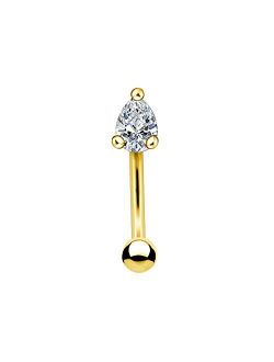 14K Solid Gold Rook Earring Teardrop CZ Prong Set Top 16ga Eyebrow Curved Rings Rook Piercing