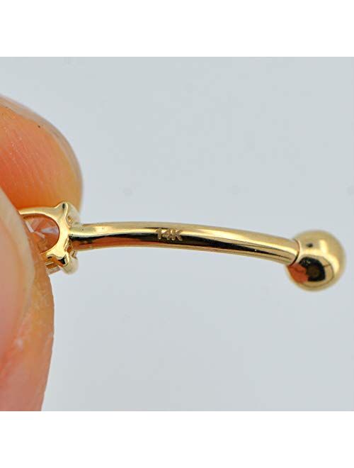 OUFER 14K Solid Gold Rook Earring Teardrop CZ Prong Set Top 16ga Eyebrow Curved Rings Rook Piercing