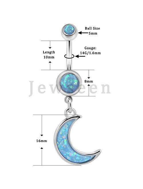 OUFER 14G Stainless Steel Belly Button Rings Blue Opal Moon Dangle Navel Rings Belly Piercing