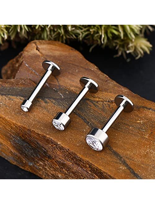 OUFER Cartilage Earrings Pack Grade 23 Solid Titanium Lip Ring Lip Piercings Studs Cartilage Earrings Crystal Labret Piercing Jewelry Helix Tragus Earrings