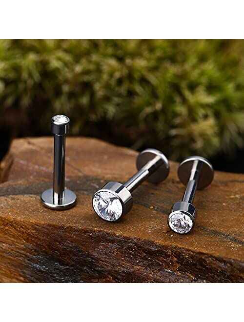 OUFER Cartilage Earrings Pack Grade 23 Solid Titanium Lip Ring Lip Piercings Studs Cartilage Earrings Crystal Labret Piercing Jewelry Helix Tragus Earrings