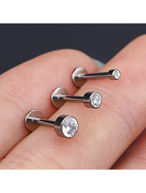 OUFER Cartilage Earrings Pack Grade 23 Solid Titanium Lip Ring Lip Piercings Studs Cartilage Earrings Crystal Labret Piercing Jewelry Helix Tragus Earrings