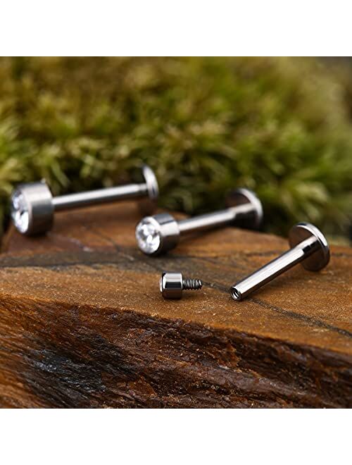 OUFER Cartilage Earrings Pack Grade 23 Solid Titanium Lip Ring Lip Piercings Studs Cartilage Earrings Crystal Labret Piercing Jewelry Helix Tragus Earrings