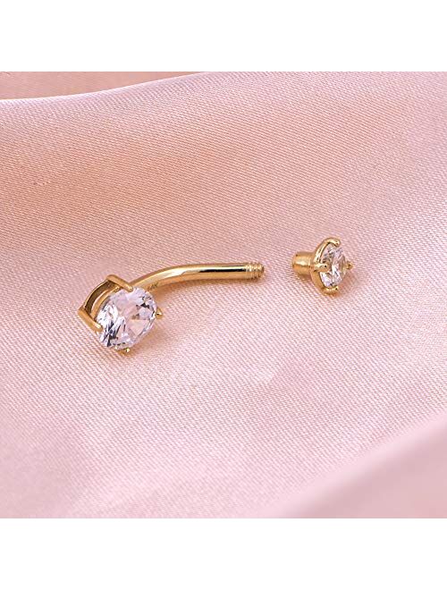 OUFER 14G Solid Gold Belly Button Rings Clear CZ Navel Ring Belly Button Piercing Navel Jewelry 14K Yellow/White Gold Belly Rings