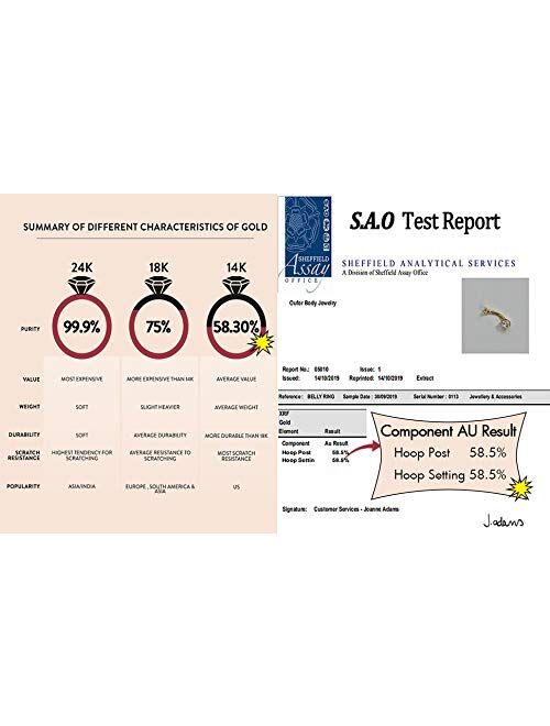 OUFER 14G Solid Gold Belly Button Rings Clear CZ Navel Ring Belly Button Piercing Navel Jewelry 14K Yellow/White Gold Belly Rings