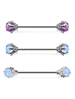 14G Industrial Barbell 316L Stainless Steel Dragon Claw Natural Stone Industrial Barbell Piercing Jewelry Cartilage Earrings