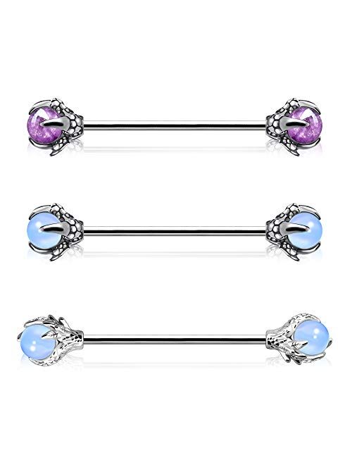OUFER 14G Industrial Barbell 316L Stainless Steel Dragon Claw Natural Stone Industrial Barbell Piercing Jewelry Cartilage Earrings