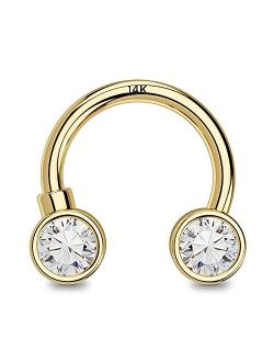 16G Septum Rings Horseshoe Circular Barbells 14K Solid Gold Helix Daith Earrings Cubic Zirconia Septum Piercing Jewelry