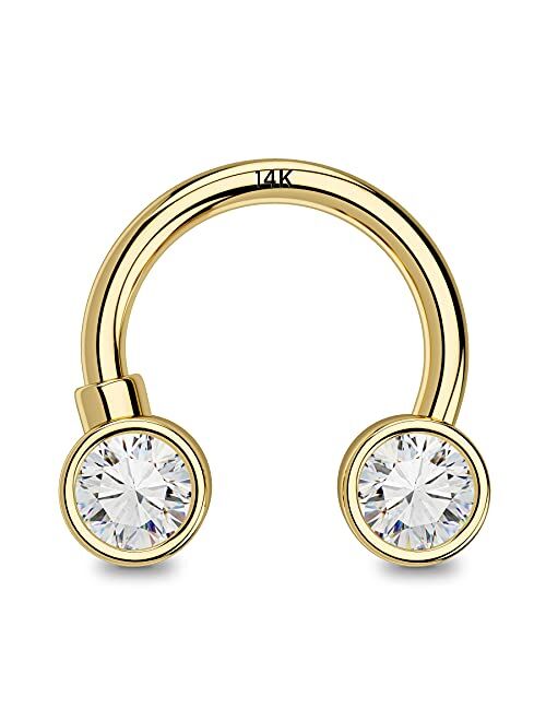 OUFER 16G Septum Rings Horseshoe Circular Barbells 14K Solid Gold Helix Daith Earrings Cubic Zirconia Septum Piercing Jewelry