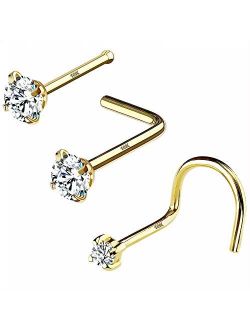 Gold Nose Studs 20G Nose Piercings Solid Gold L-Shaped Nose Stud Screw Nose Bone Nose Rings Screw Nose Piercing Jewelry