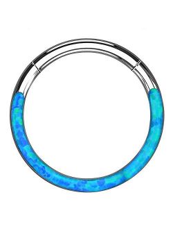 Synthetic White/Blue Opal Daith Septum Piercing Hoop 316L Stainless Steel Cartilage Helix Lobe Earrings Tragus Conch Piercing Jewelry