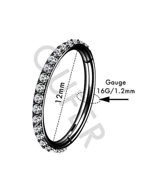 OUFER Black Conch Earring Hoop 16G Stainless Steel Cartilage Earrings Clear CZ Paved Tragus Helix Earrings Cartilage Earring Septum Nose Ring Hoop