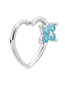 16Gauge Flower CZ Heart Left Closure Daith Cartilage Tragus Earrings Body Piercing Jewelry (white teal)