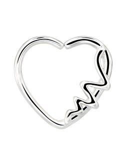 Body Piercing Jewelry 18K White Gold Plated Heart Shaped Waves Left Closure Daith Cartilag Tragus Helix Earring 16Gauge (white gold)