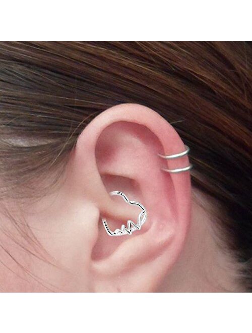 OUFER Body Piercing Jewelry 18K White Gold Plated Heart Shaped Waves Left Closure Daith Cartilag Tragus Helix Earring 16Gauge (white gold)