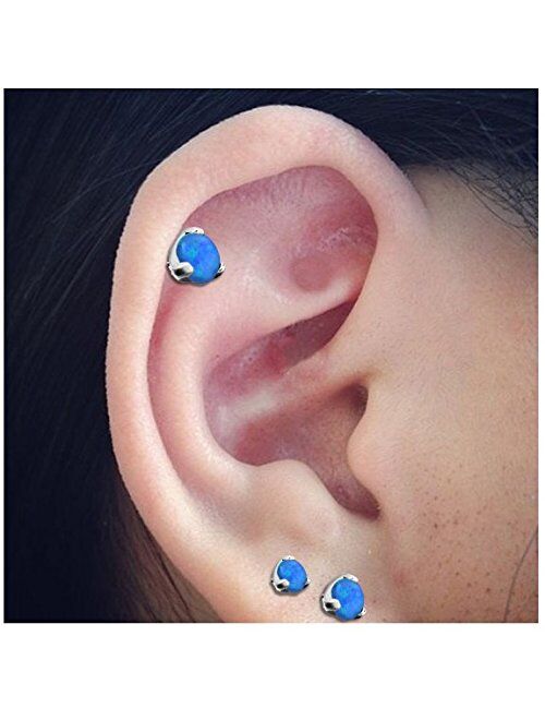 OUFER 3 PCS 16G Surgical Steel Cartilage Earring Stud Opal Tragus Helix Earring Piercing 2MM 3MM 4MM Earring Piercing