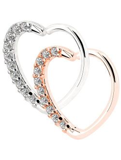 2Pieces 18KT Rose Gold Clear Heart Daith Earrings Cartilage Earring Hoop 16Gauge (1.2mm) (Style 1)
