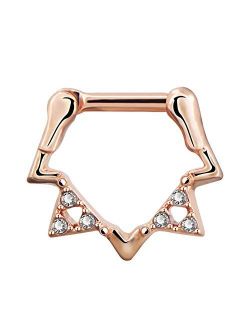 16GSeptumRing316LStainlessSteel Clear CZ Triangle Shape SeptumPiercing RingNoseRings Septum Jewelry