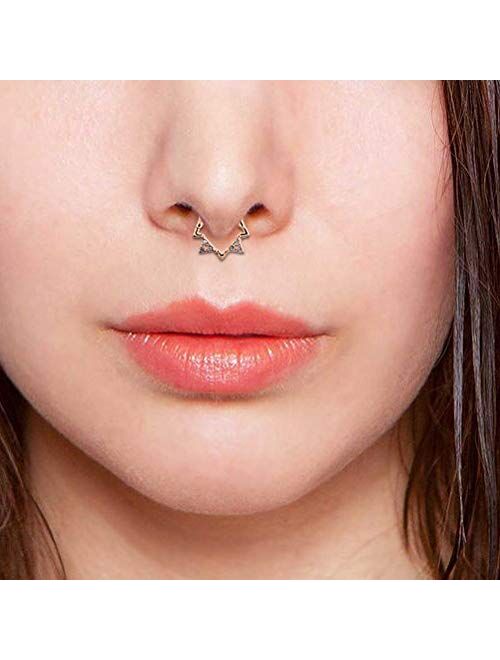 OUFER 16GSeptumRing316LStainlessSteel Clear CZ Triangle Shape SeptumPiercing RingNoseRings Septum Jewelry