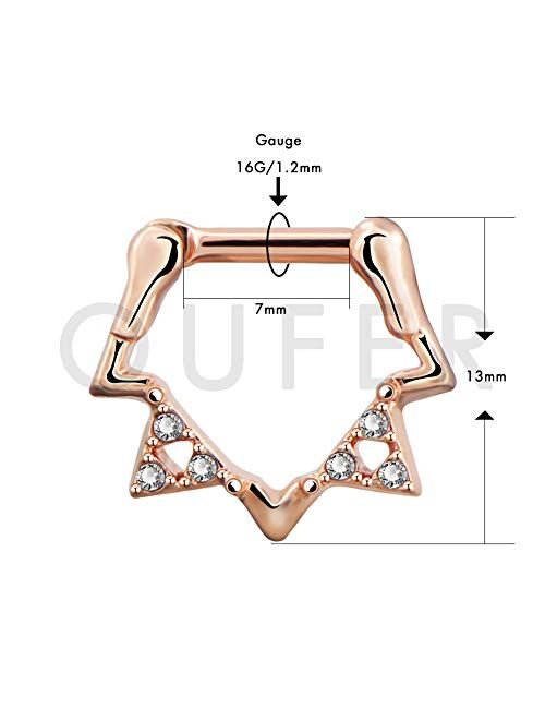 OUFER 16GSeptumRing316LStainlessSteel Clear CZ Triangle Shape SeptumPiercing RingNoseRings Septum Jewelry