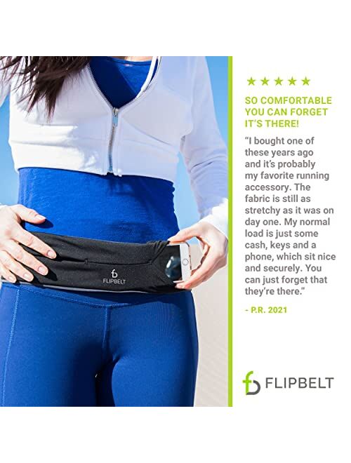 FlipBelt Classic Running Belt | Running Fanny Pack for Women and Men | Non Chafing Waist Band Pack for Phone | Moisture Wicking Storage Belt | USA Company