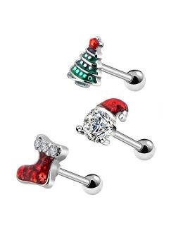 3PCS Christmas Tragus Earrings Cartilage Earring 316L Surgical Steel Stud Earring Body Ear Piercing Jewelry Helix Earring