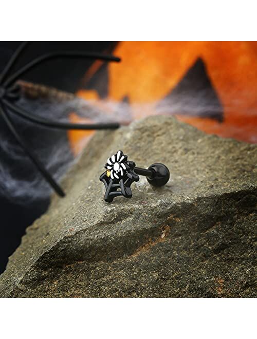 OUFER Helix Piercing Stud Halloween Black Spider Web Tragus Earrings Ear Piercing Jewelry Conch Piercing Cartilage Earrings