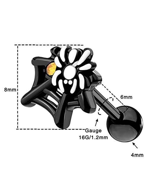 OUFER Helix Piercing Stud Halloween Black Spider Web Tragus Earrings Ear Piercing Jewelry Conch Piercing Cartilage Earrings