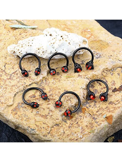 OUFER 6PCS Septum Nose Ring Hoop, 316L Stainless Steel Helix Earrings, Skull Daith Tragus Cartilage Piercing Jewelry, Claw Captive Bead Rings