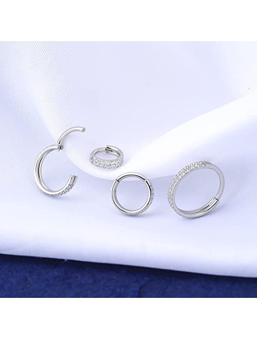 OUFER Helix Earrings 16G Cartilage Hoop Daith Earrings Clear CZ Hinged Segment 316L Surgical Steel Nose Ring Tragus Conch Earrings Piercing Jewelry