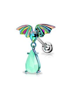 Dangle Cartilage Stud Earrings 316L Surgical Steel Bat Shaped Tragus Helix Piercing Jewelry Halloween Ear Body Piercing Jewelry