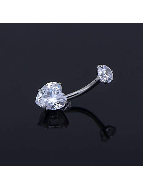 OUFER Titanium Belly Rings 14G G23 Solid Titanium Faceted Cubic Zirconia Navel Rings Belly Button Body Piercing Jewelry