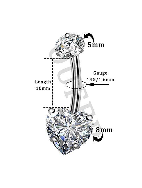 OUFER Titanium Belly Rings 14G G23 Solid Titanium Faceted Cubic Zirconia Navel Rings Belly Button Body Piercing Jewelry