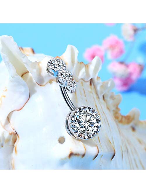 OUFER 8mm Belly Button Rings 316L Surgical Steel Clear CZ Small Navel Rings Belly Rings Belly Piercing