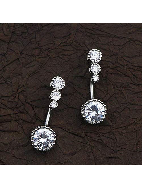 OUFER 8mm Belly Button Rings 316L Surgical Steel Clear CZ Small Navel Rings Belly Rings Belly Piercing