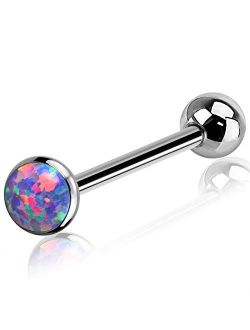 Titanium Tongue Piercing Barbell Jewelry Tongue Rings with White Opal G23 Solid Titanium Tongue Rings for Women Men