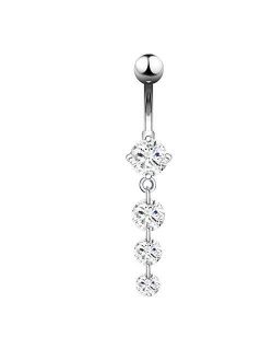 14G Belly Button Ring, 316L Surgical Steel Navel Rings, Charming CZ Navel Piercing Dangle, Short Curved Barbell