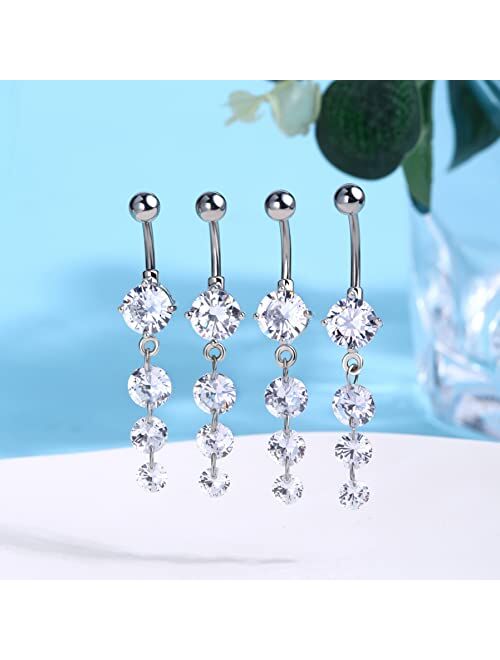OUFER 14G Belly Button Ring, 316L Surgical Steel Navel Rings, Charming CZ Navel Piercing Dangle, Short Curved Barbell