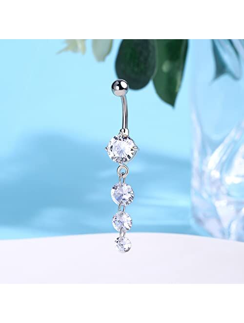 OUFER 14G Belly Button Ring, 316L Surgical Steel Navel Rings, Charming CZ Navel Piercing Dangle, Short Curved Barbell