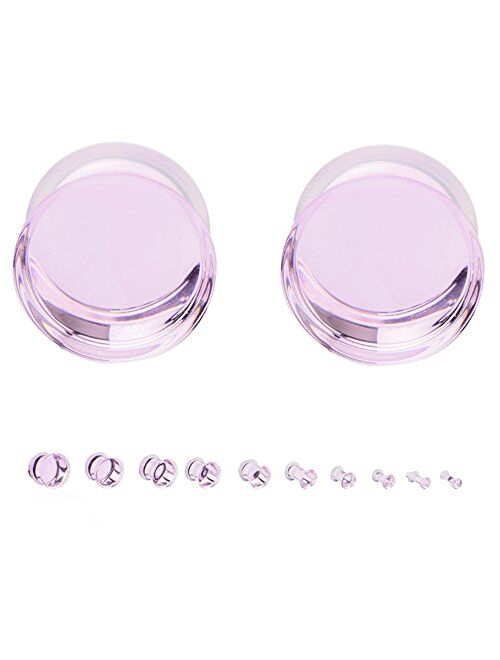 Urban Body Jewelry 0 Gauge (0G - 8mm) Pink Glass Single Flare Plugs (1 Pair)