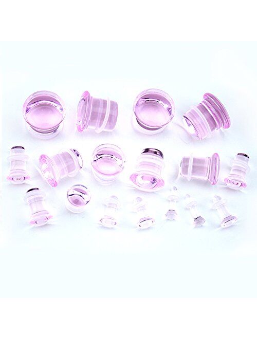 Urban Body Jewelry 0 Gauge (0G - 8mm) Pink Glass Single Flare Plugs (1 Pair)