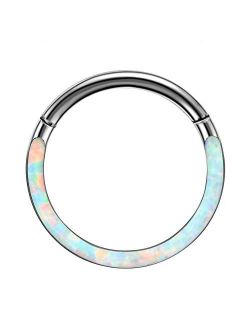 JEWSEEN G23 Solid Titanium Hinged Segment Hoop Rings White Opal Daith Earring Hoop 16G Tragus Helix Rings Cartilage Piercing Septum Clicker Body Jewelry