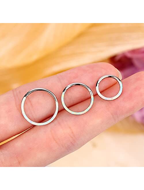 JEWSEEN G23 Solid Titanium Hinged Segment Hoop Rings White Opal Daith Earring Hoop 16G Tragus Helix Rings Cartilage Piercing Septum Clicker Body Jewelry