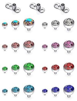 SCERRING 14g Clear CZ Dermal Anchor Tops and Base Titanium Microdermals Piercing Body Piercing Jewelry for Women Men 2mm 3mm 4mm 2-27PCS