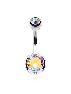 Fifth Cue 14G G23 Solid Titanium Double Gem Ball Naval Belly Button Ring