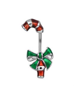 Christmas Crutch Belly Rings 14G Surgical Steel Navel Piercing Jewelry Navel Belly Button Ring Bend Rings