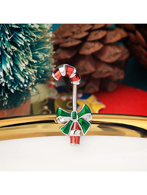 OUFER Christmas Crutch Belly Rings 14G Surgical Steel Navel Piercing Jewelry Navel Belly Button Ring Bend Rings