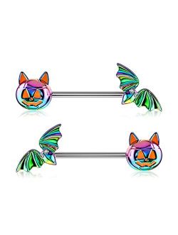 Nipple Piercing Jewelry Pumpkin Bat 14G Nipple Rings 316L Stainless Steel Nipple Jewelry for Women