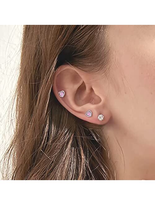 OUFER 16G Helix Earring, Heart Cartilage Earrings, 316L Surgical Steel Tragus Earrings, Shiny Clear CZ Forward Helix Piercing Jewelry